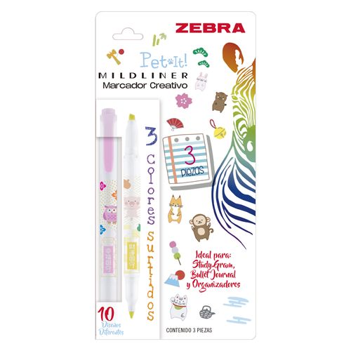 MARCADORES ARTE MILDLINER PET IT TINTA PERMANENTE 3 COLORES SURTIDOS DOBLE PUNTA