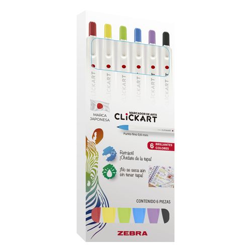 MARCADORES ARTE CLICKART TINTA PERMANENTE PUNTO FINO 6 PIEZAS