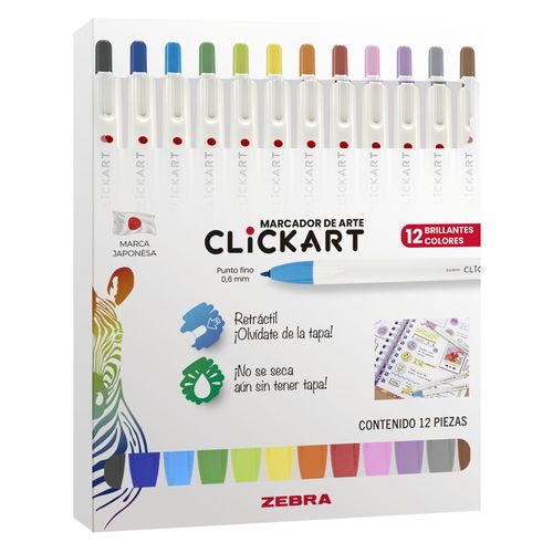 MARCADORES ARTE CLICKART TINTA PERMANENTE PUNTO FINO 12 PIEZAS