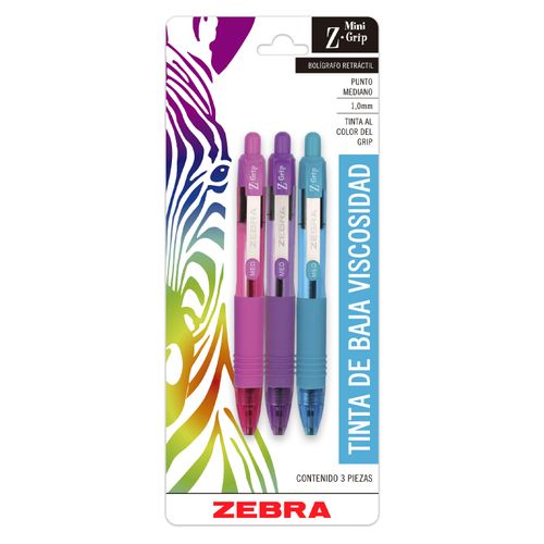 BOLÍGRAFOS MINI Z-GRIP TINTA DE BAJA VISCOSIDAD ROSADO MORADO Y TURQUESA 1 MM