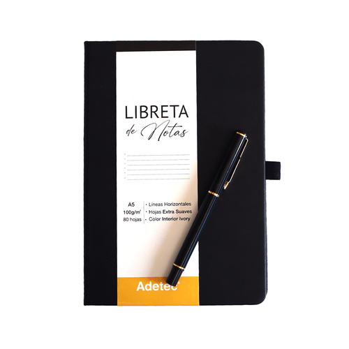 CAJA REGALO LIBRETA COSIDA A5 NEGRA C/LÁPIZ