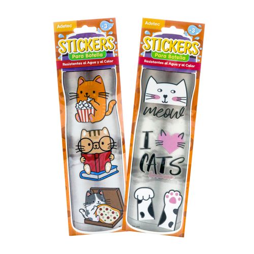 STICKERS PARA BOTELLA - DISEÑO GATOS